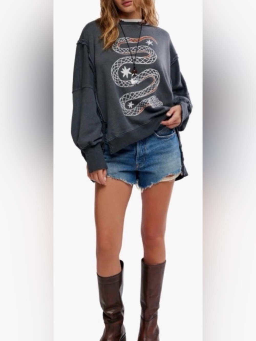 NWT Free People S We the Free Graphic Camden Pullover in Snake Combo Sweatshirt